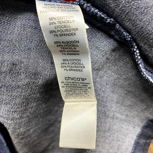 Chico's Womens Chambray Jacket Button Front Pockets Blue tencel - Picture 3 of 6